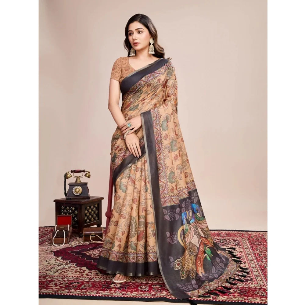 Women's Georgette Embroidered  Saree With Unstitched Blouse (5.5Mtr, Brown)