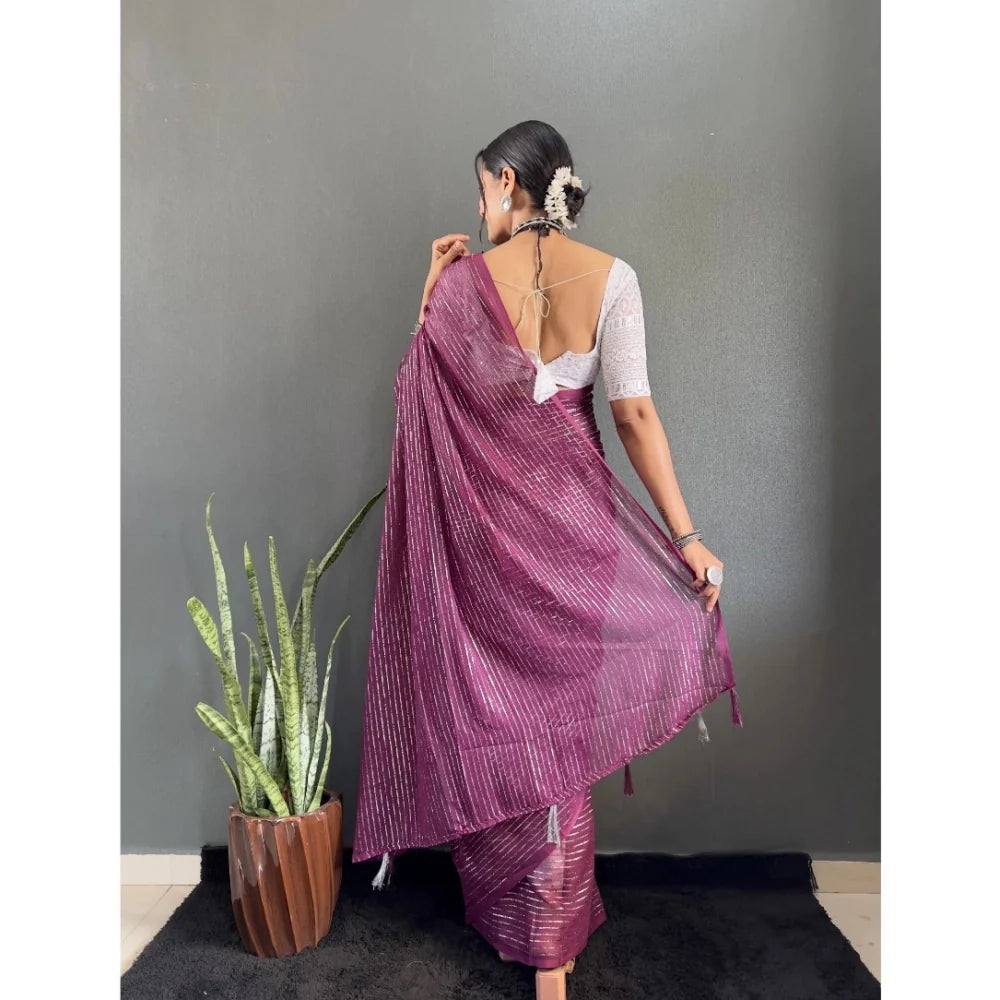Women's Chiffon Woven Bollywood Saree With Unstitched Blouse (5.5Mtr, Purple)