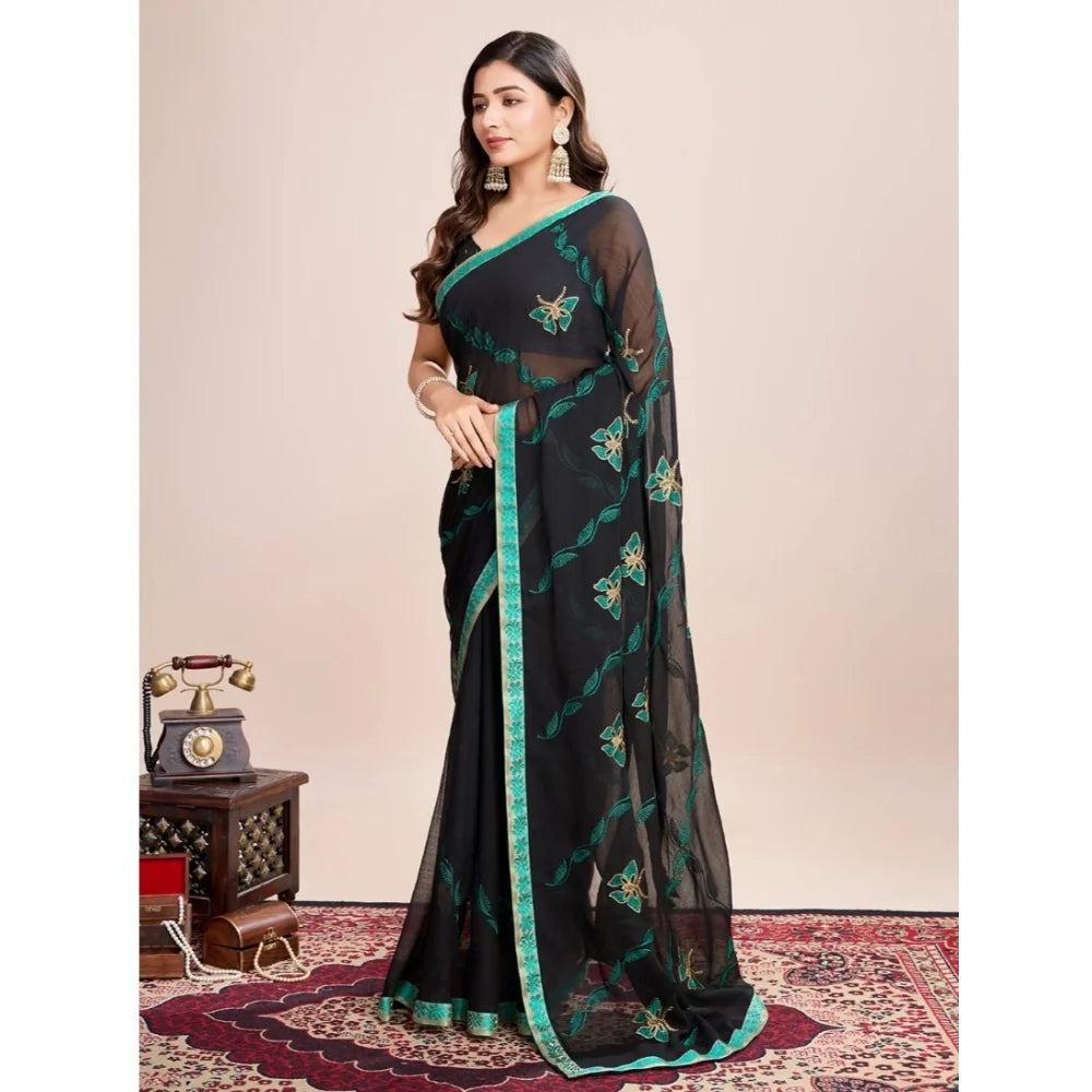 Women's Georgette Printed  Saree With Unstitched Blouse (5.5Mtr, Rama)