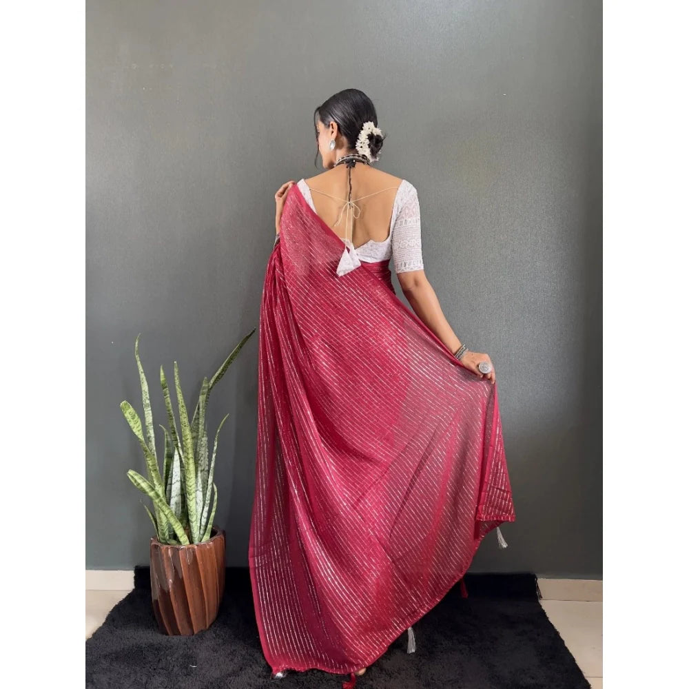 Women's Chiffon Woven Bollywood Saree With Unstitched Blouse (5.5Mtr, Pink)