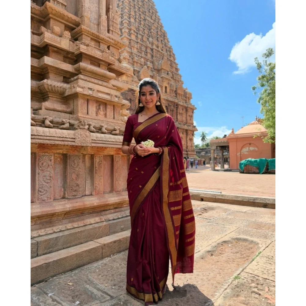 Women's Jacquard Self Design Bollywood Saree With Unstitched Blouse (5.5Mtr, Maroon)
