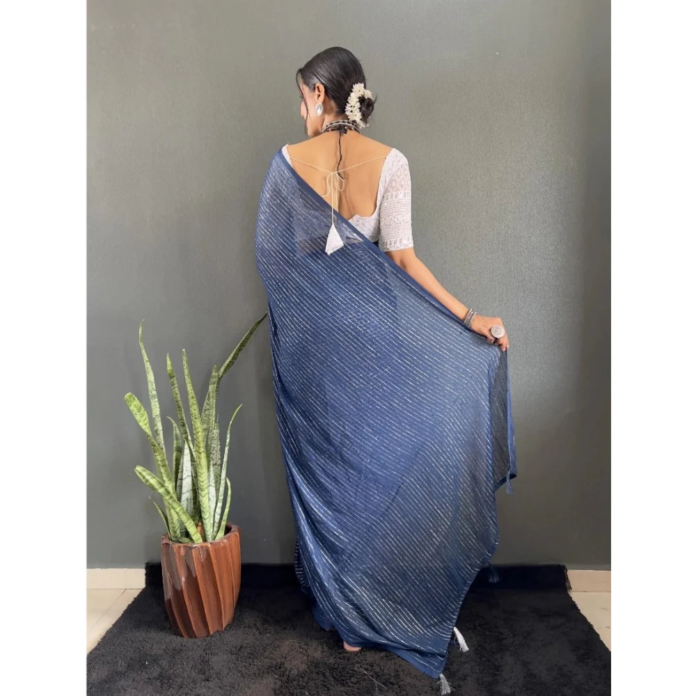 Women's Chiffon Woven Bollywood Saree With Unstitched Blouse (5.5Mtr, Navy)