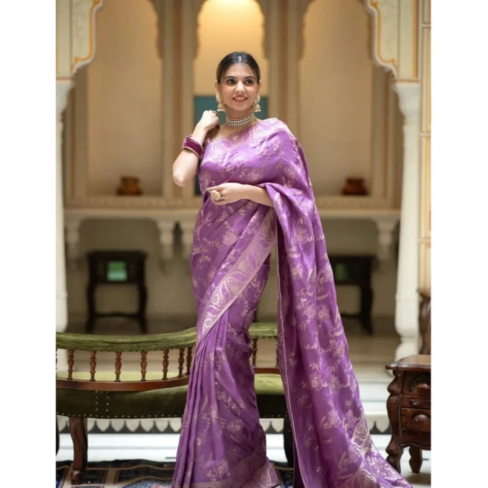 Women's Art Silk Embellished Kanjivaram Saree With Unstitched Blouse (5.5Mtr, Lavender)