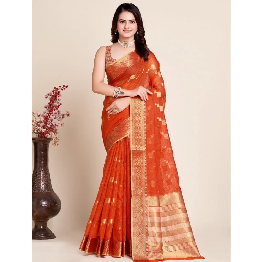 Women's Silk Blend Printed Banarasi Saree With Unstitched Blouse (5.5Mtr, Red)