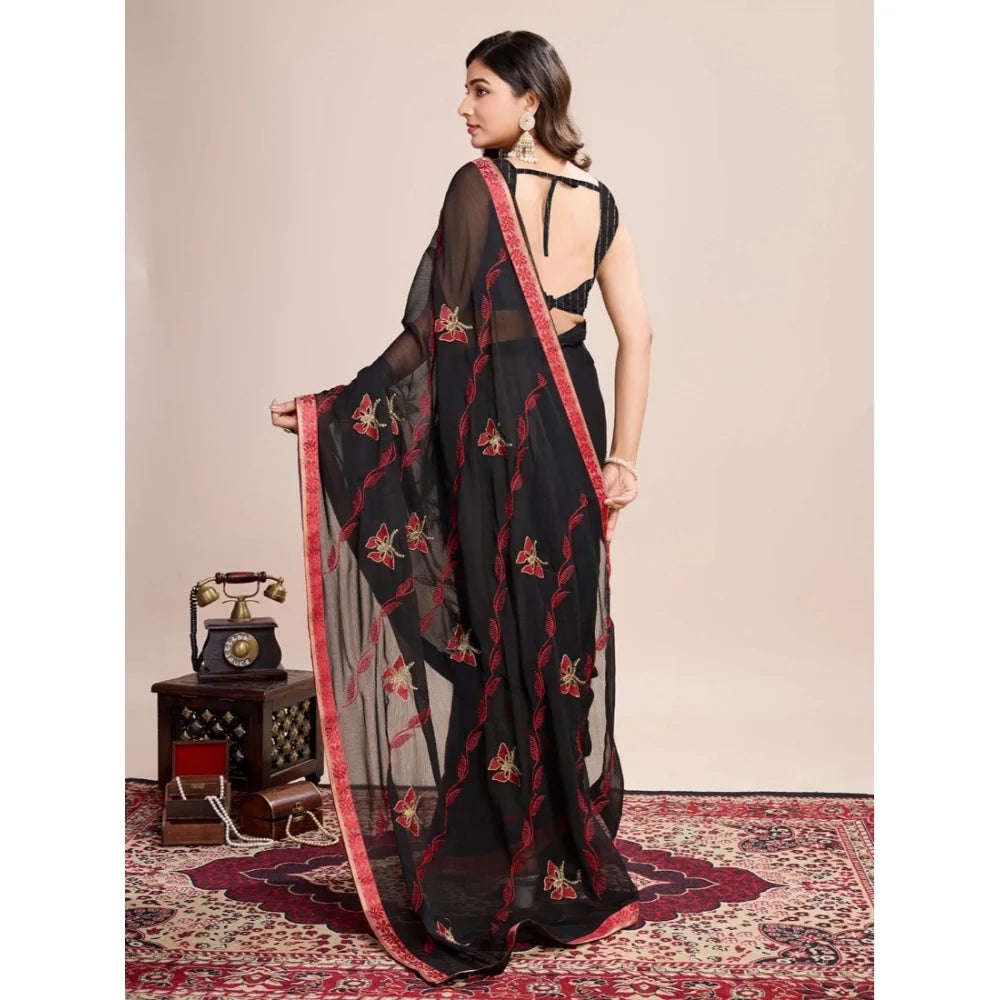Women's Georgette Printed  Saree With Unstitched Blouse (5.5Mtr, Red)