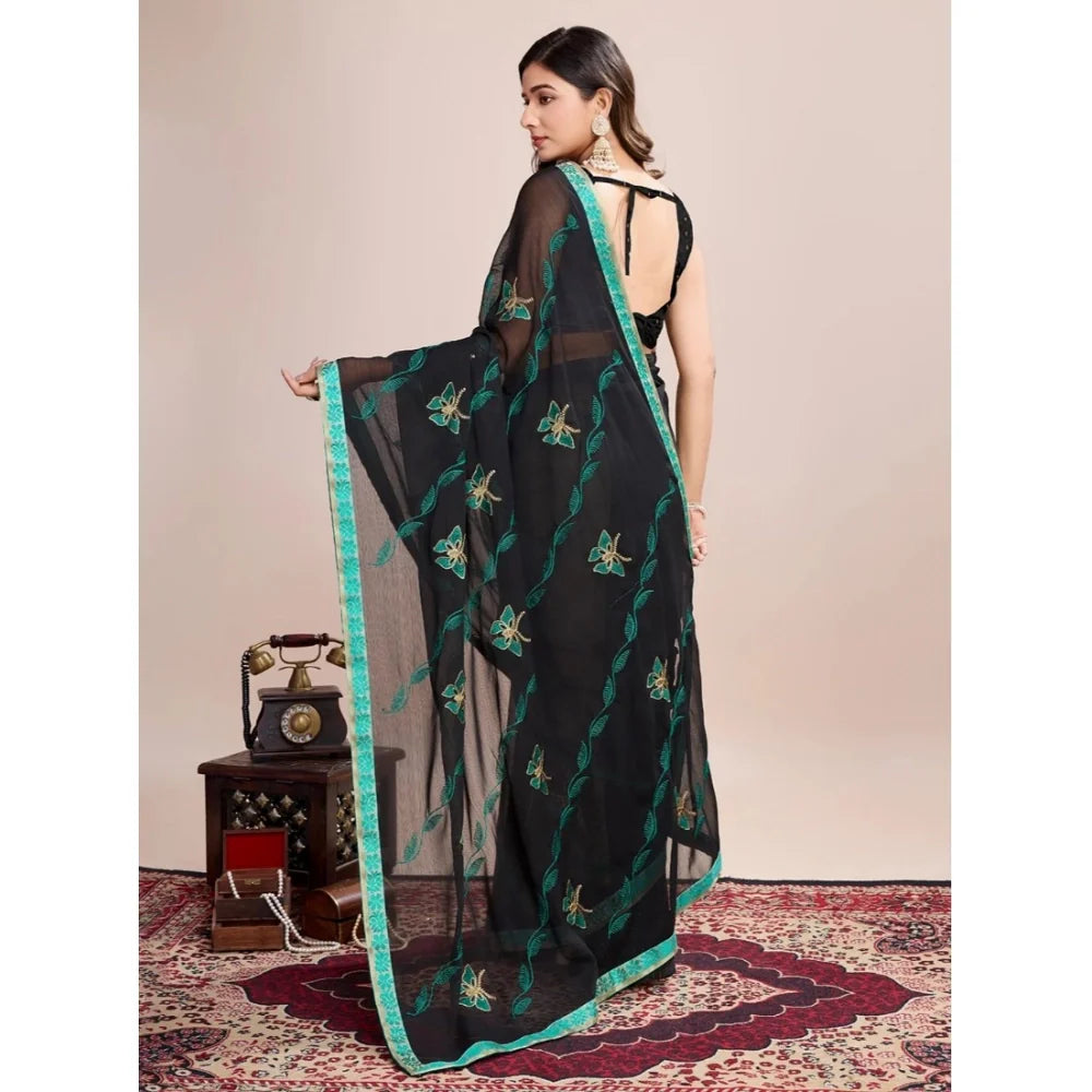 Women's Georgette Printed  Saree With Unstitched Blouse (5.5Mtr, Rama)