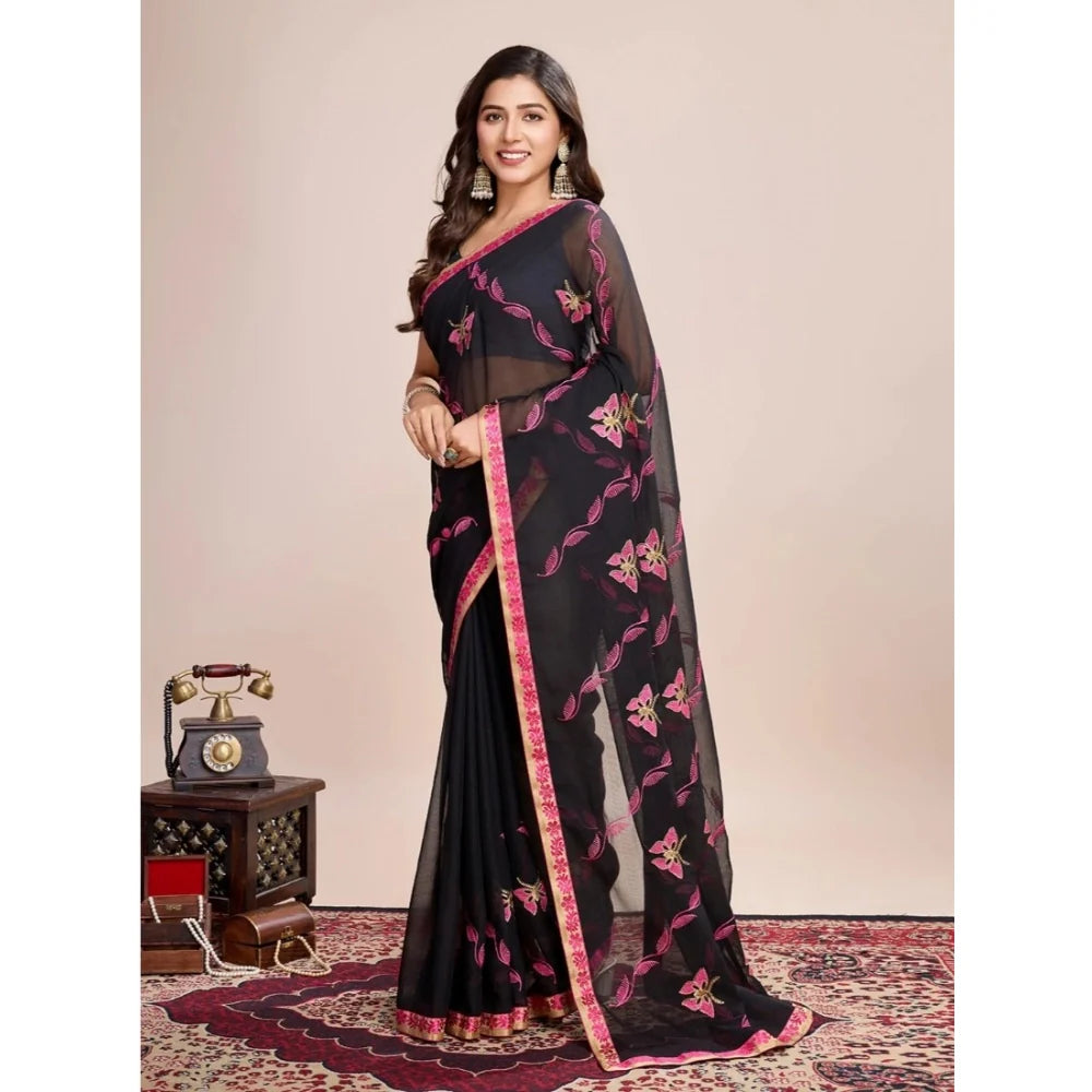 Women's Georgette Printed  Saree With Unstitched Blouse (5.5Mtr, Pink)