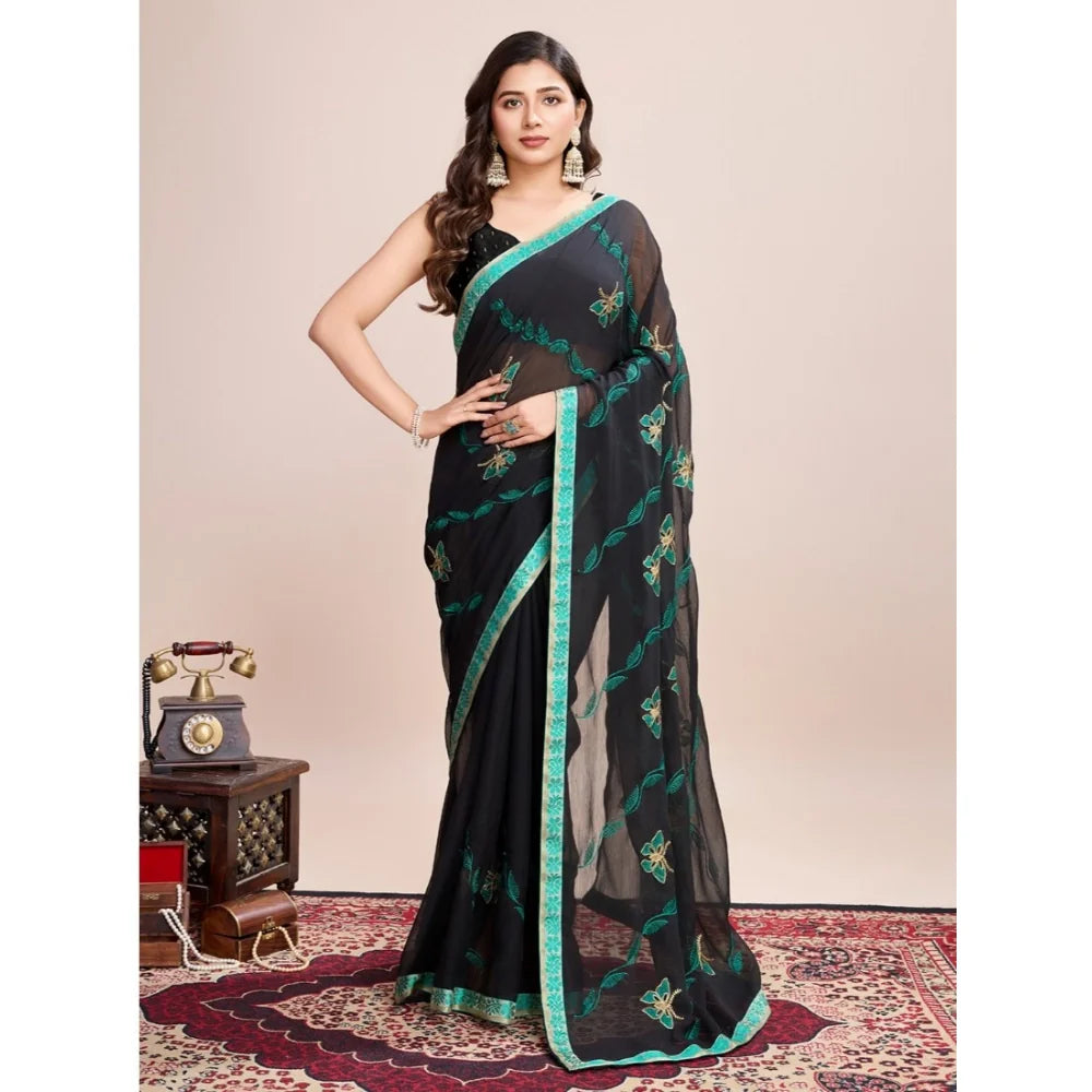 Women's Georgette Printed  Saree With Unstitched Blouse (5.5Mtr, Rama)