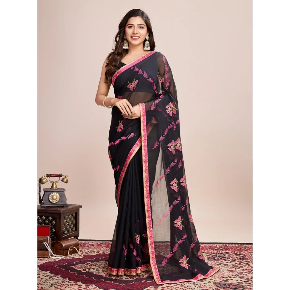 Women's Georgette Printed  Saree With Unstitched Blouse (5.5Mtr, Pink)