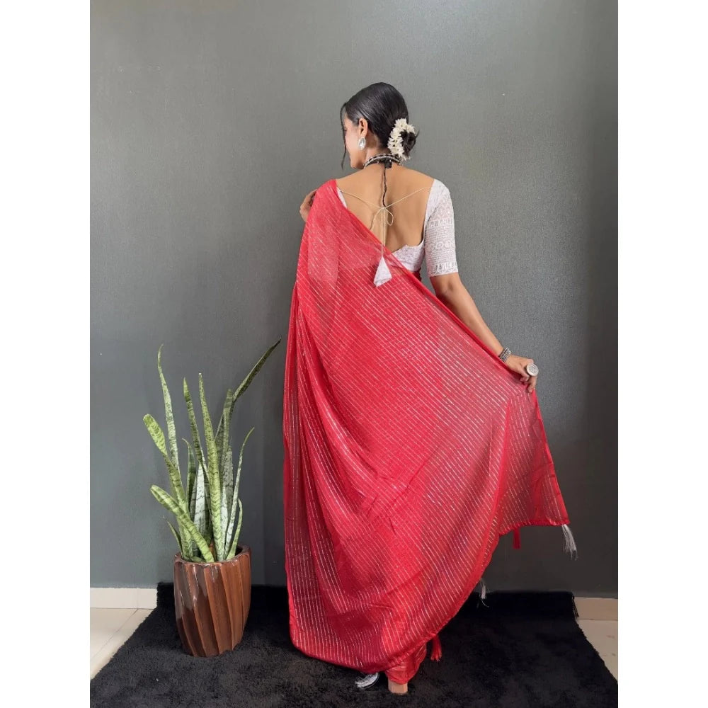Women's Chiffon Woven Bollywood Saree With Unstitched Blouse (5.5Mtr, Red)