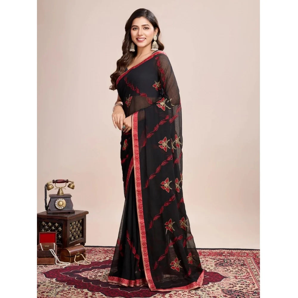 Women's Georgette Printed  Saree With Unstitched Blouse (5.5Mtr, Red)