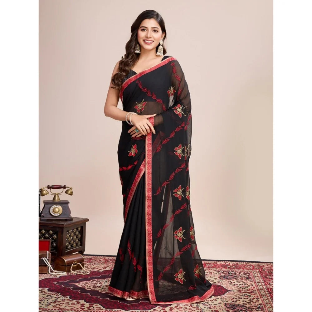 Women's Georgette Printed  Saree With Unstitched Blouse (5.5Mtr, Red)