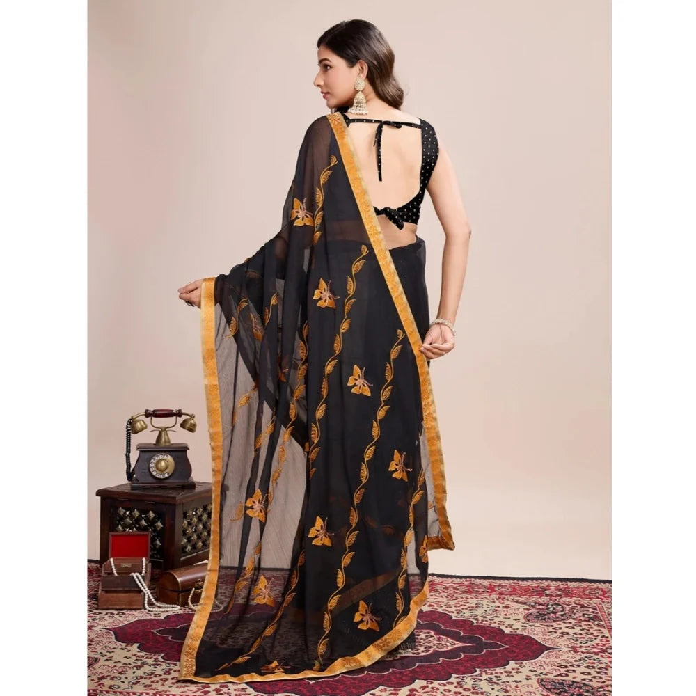 Women's Georgette Printed  Saree With Unstitched Blouse (5.5Mtr, Orange)
