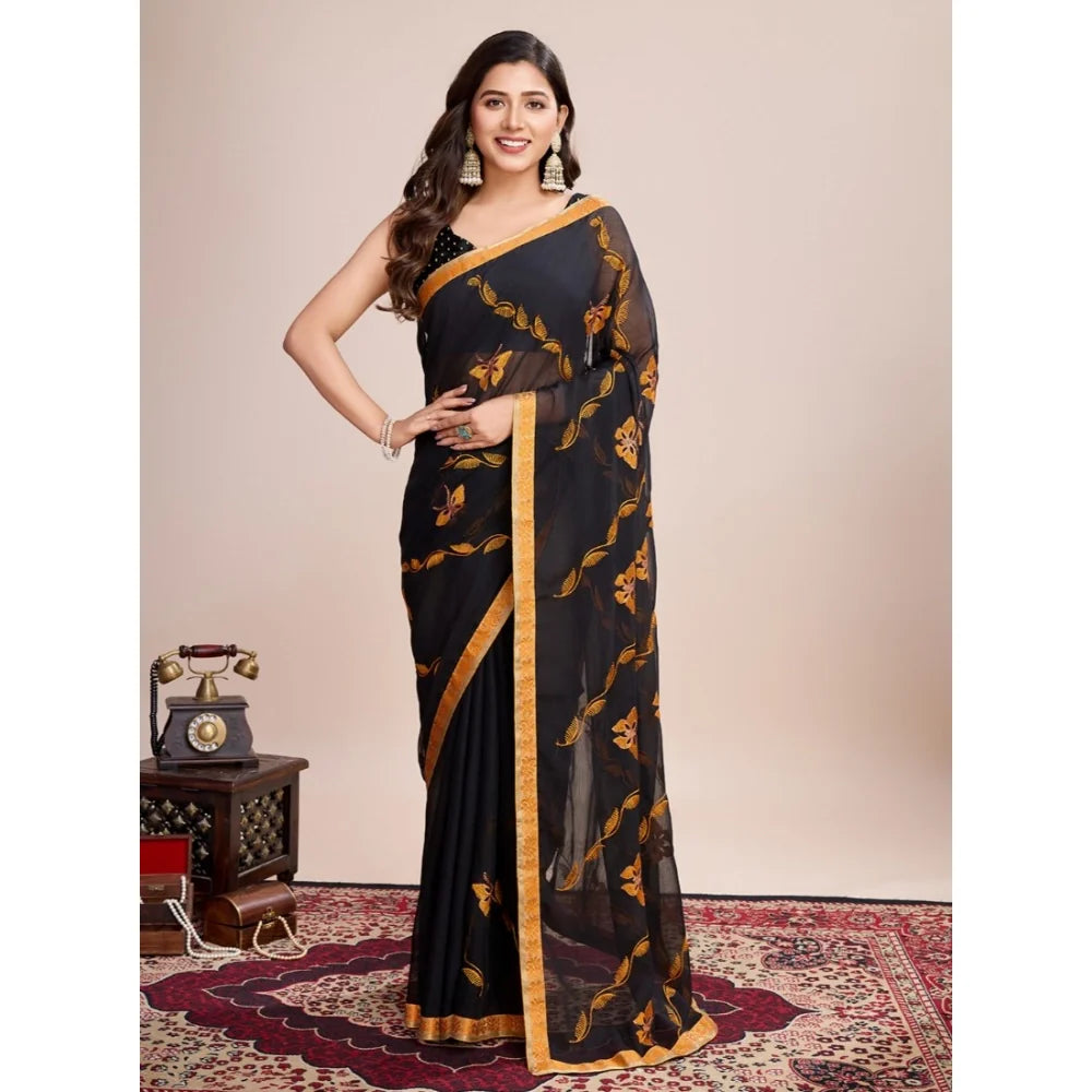 Women's Georgette Printed  Saree With Unstitched Blouse (5.5Mtr, Orange)