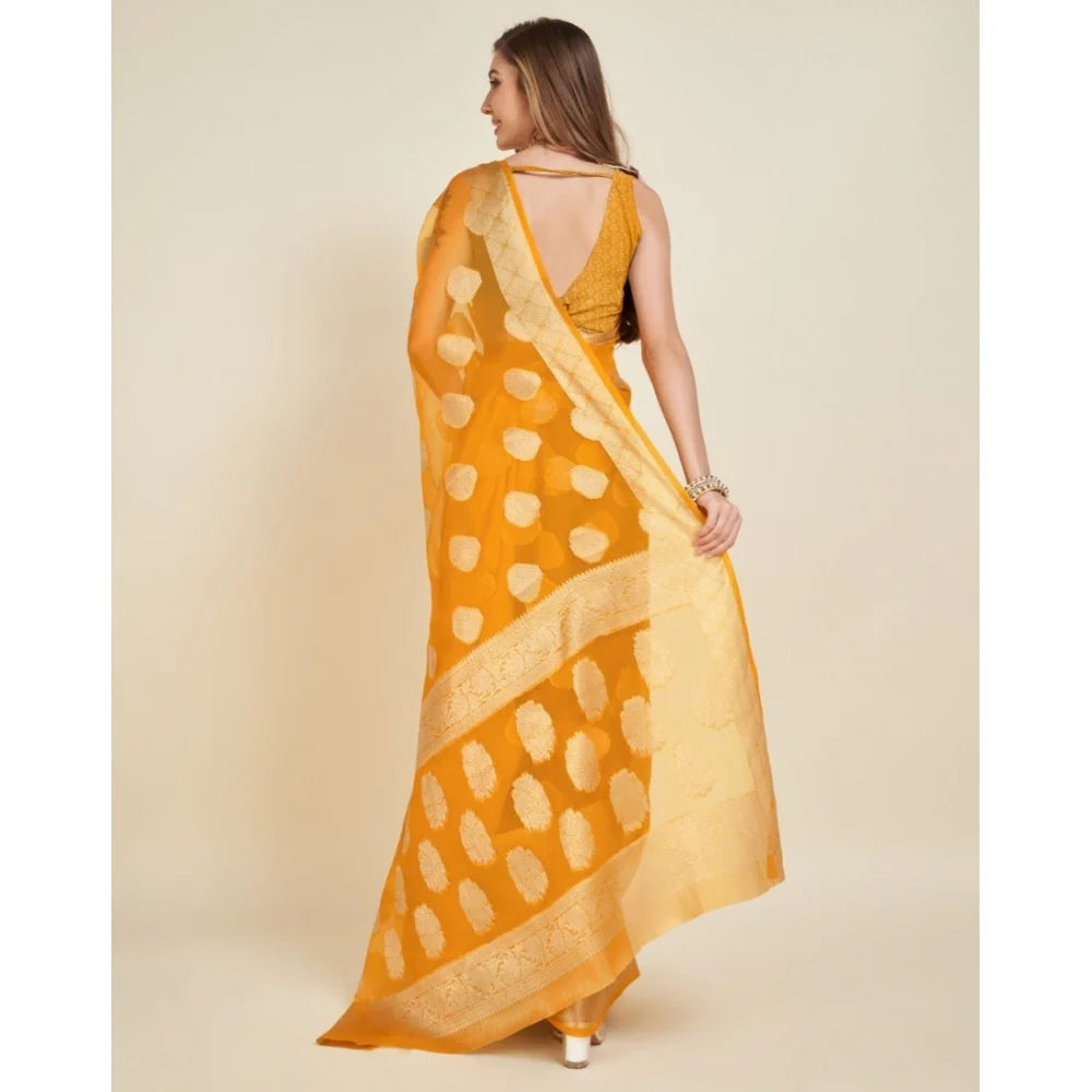 Women's Soft Organza Silk Weaving Design Saree With Unstitched Blouse 5.5Mtr (Yellow)