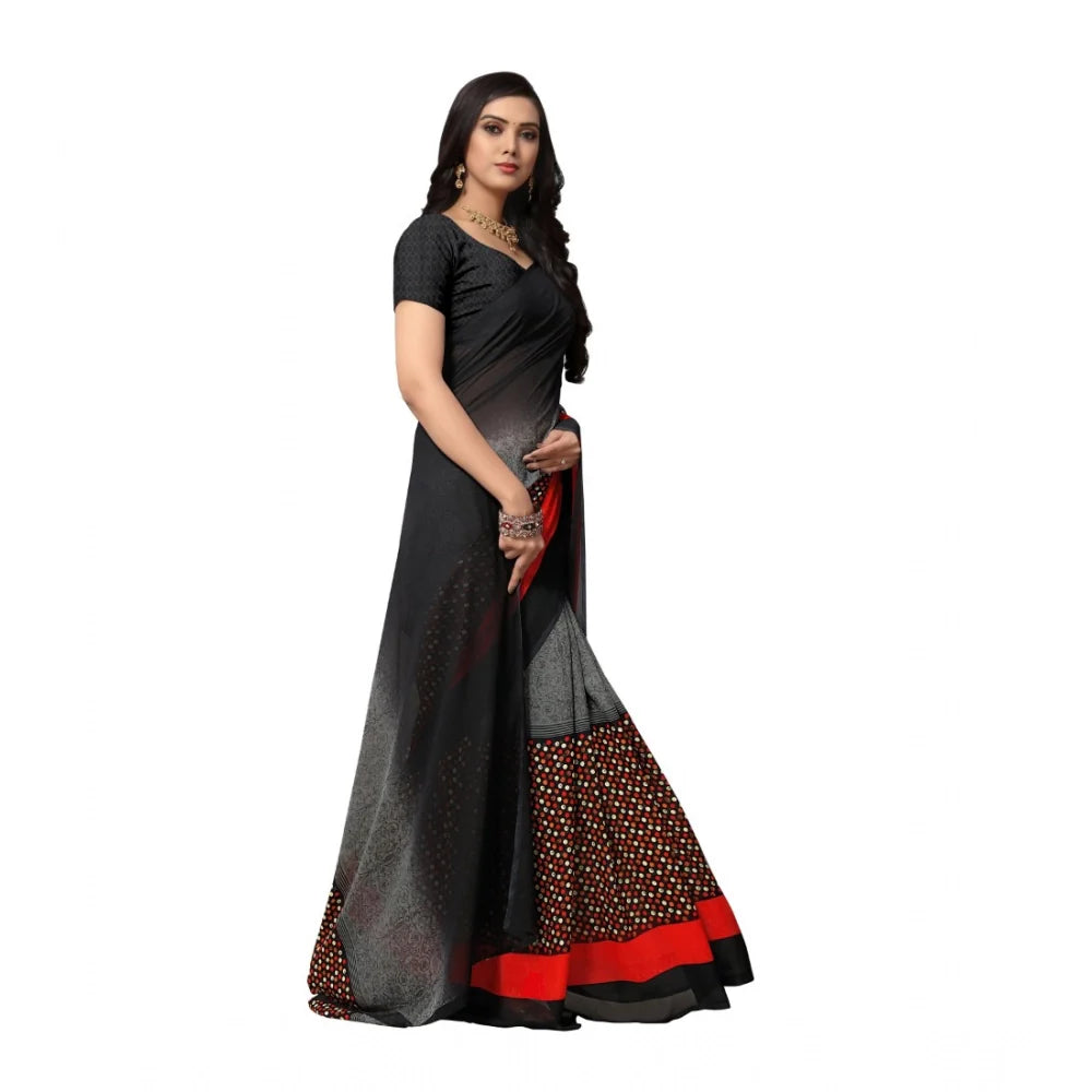 Women's Georgette Printed Saree With Unstitched Blouse 5.5Mtr (Black)