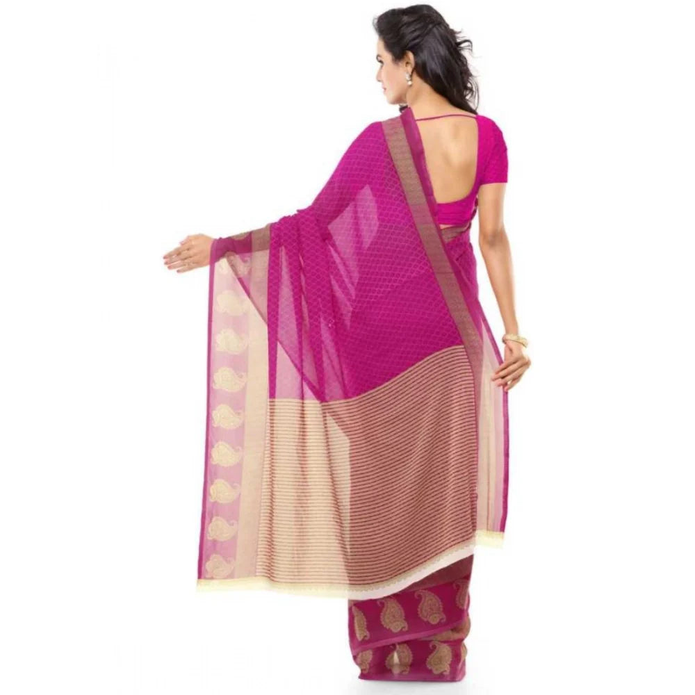 Women's Faux Georgette Printed Saree With Unstitched Blouse 5.5Mtr (Pink)