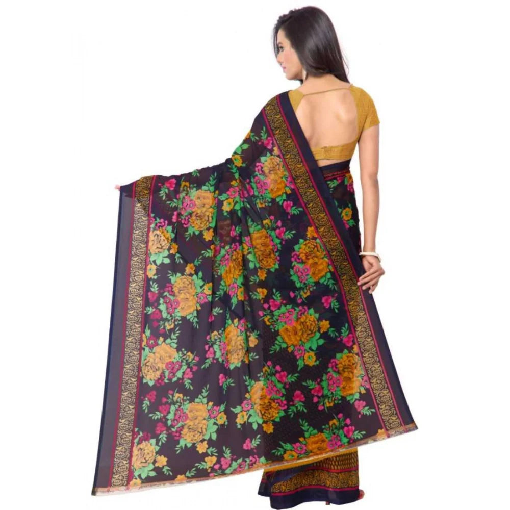 Women's Faux Georgette Printed Saree With Unstitched Blouse 5.5Mtr (Gold)