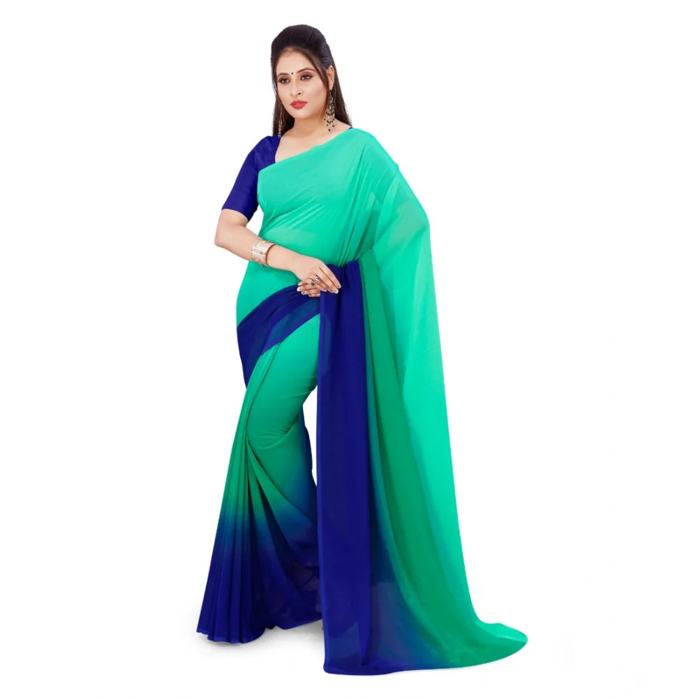 Women's Georgette Solid Saree With Unstitched Blouse 5.5Mtr (Turquoise Green)