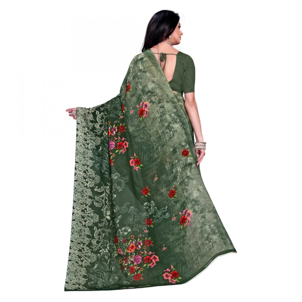 Women's Faux Georgette Printed Saree With Unstitched Blouse 5.5Mtr (Green)