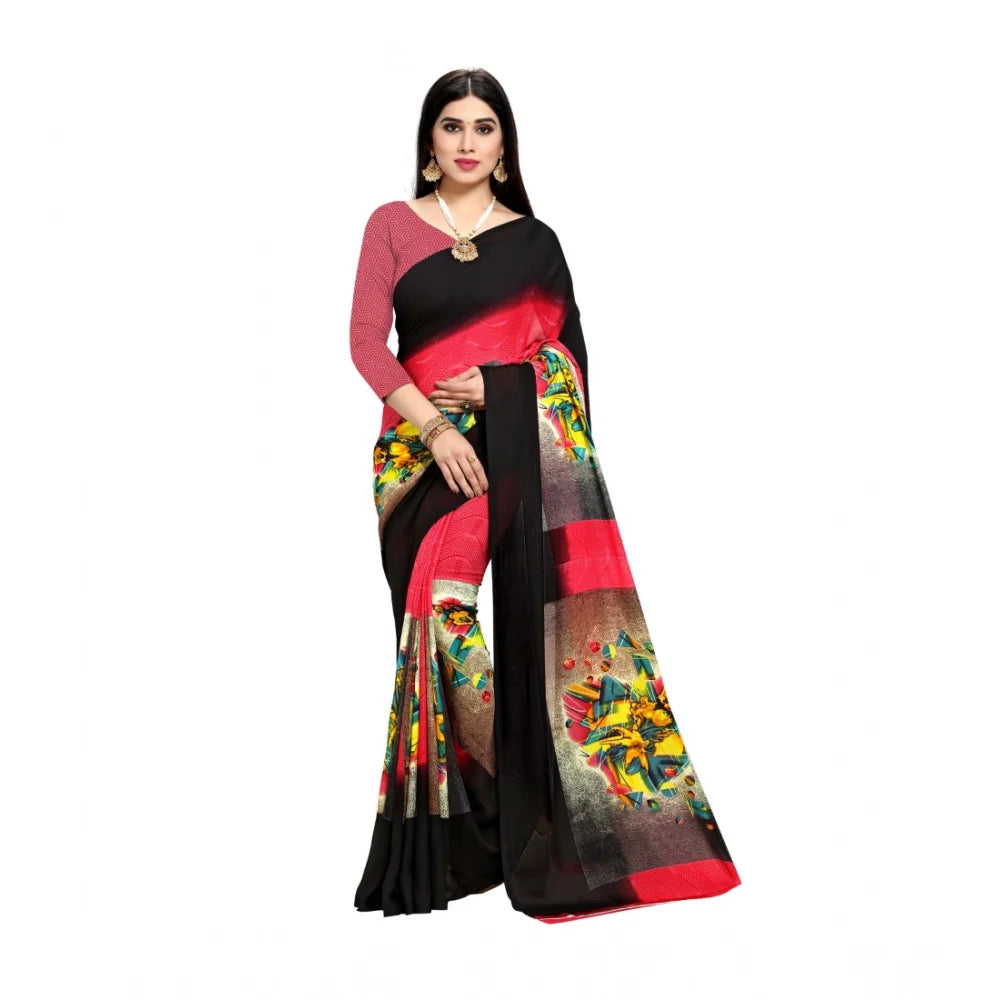 Women's Georgette Printed Saree With Unstitched Blouse 5.5Mtr (Pink)