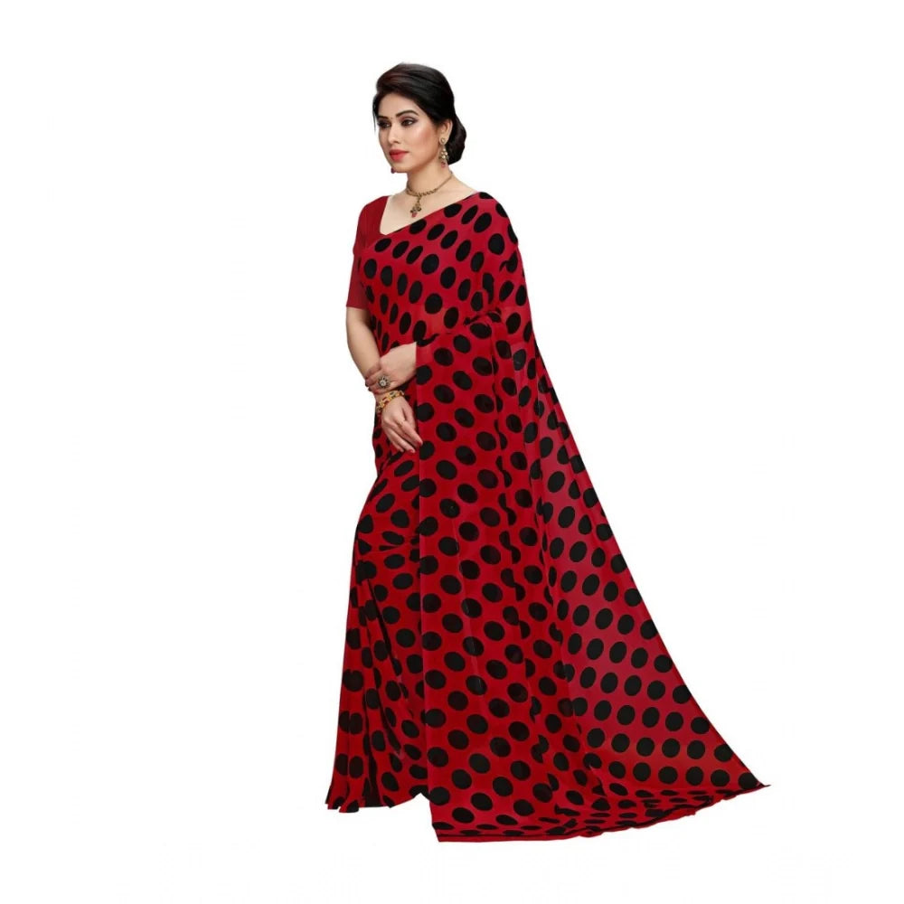 Women's Georgette Printed Saree With Unstitched Blouse 5.5Mtr (R.Black)