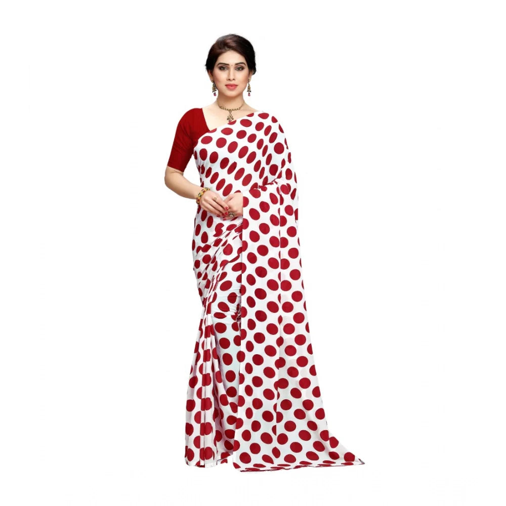 Women's Georgette Printed Saree With Unstitched Blouse 5.5Mtr (W.Red)