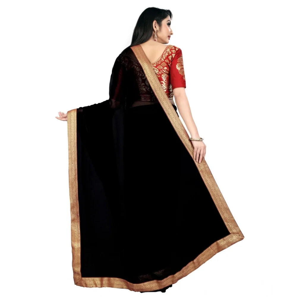 Women's Chiifon Saree Printed Saree With Unstitched Blouse 5.5Mtr (Black)
