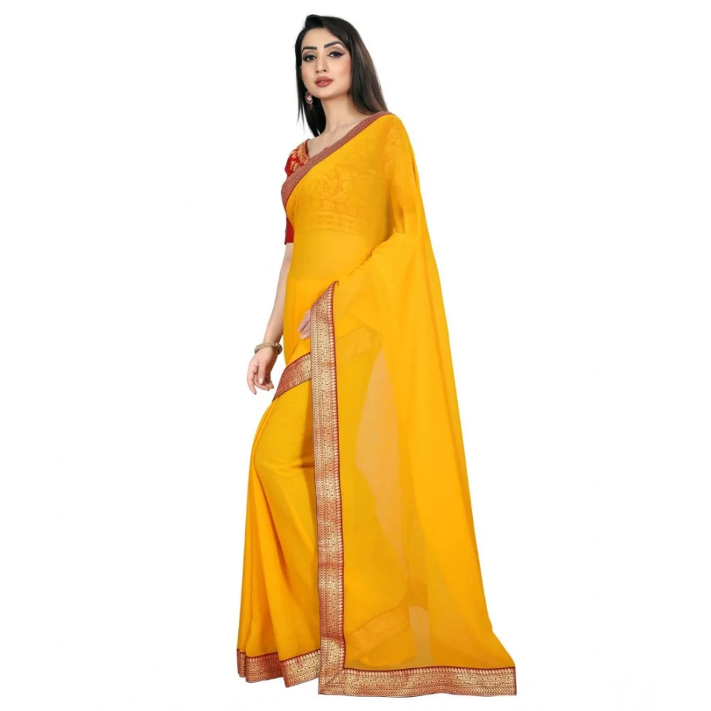 Women's Chiifon Saree Printed Saree With Unstitched Blouse 5.5Mtr (Yellow)