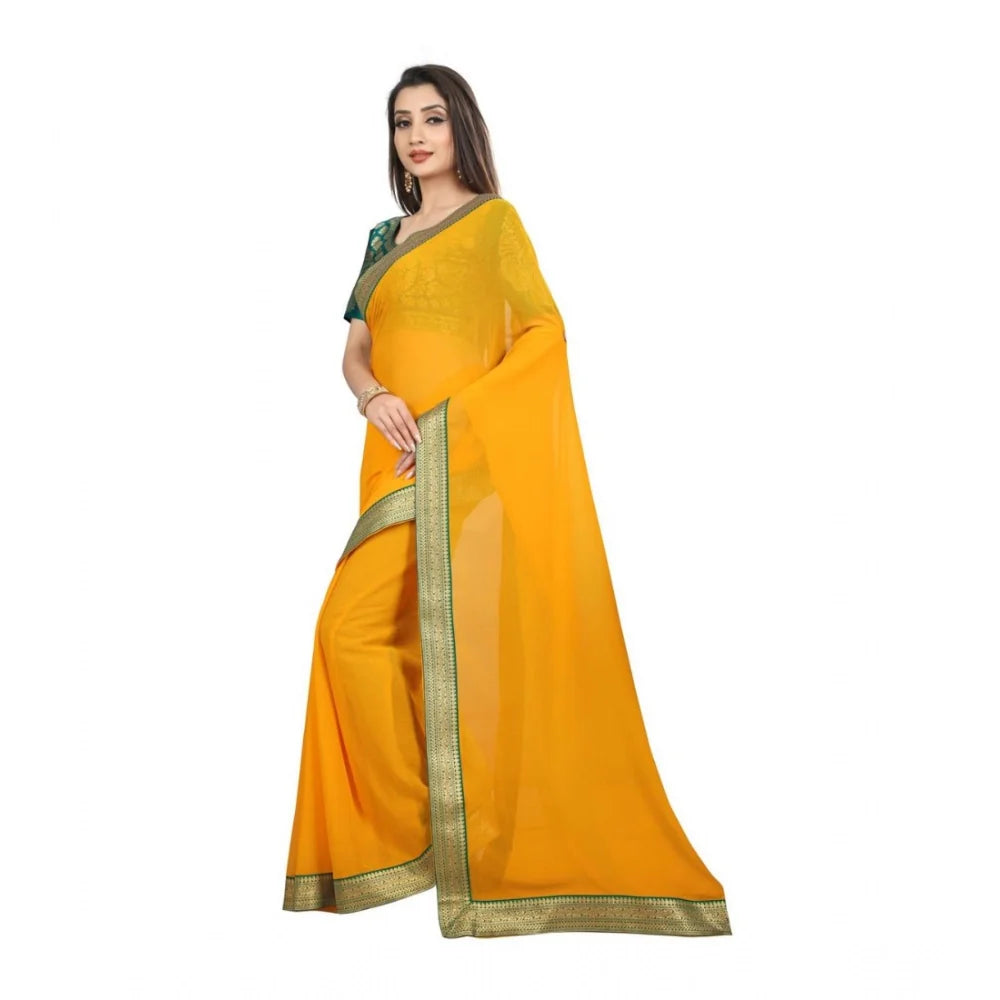 Women's Chiifon Saree Printed Saree With Unstitched Blouse 5.5Mtr (Yellow)