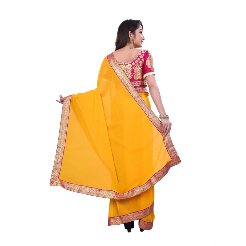 Women's Chiifon Saree Printed Saree With Unstitched Blouse 5.5Mtr (Yellow)