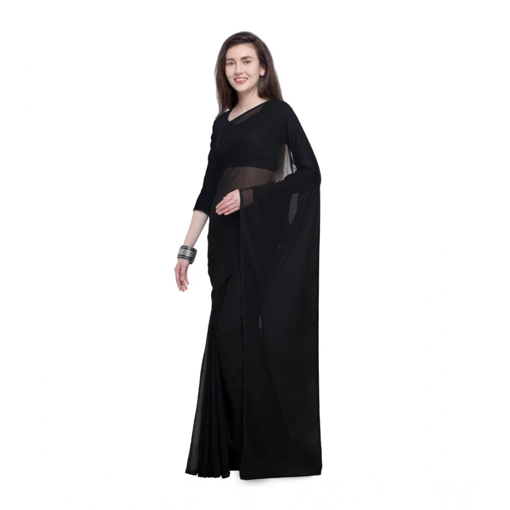Women's Dyed Solid Saree With Unstitched Blouse 5.5Mtr (Black)
