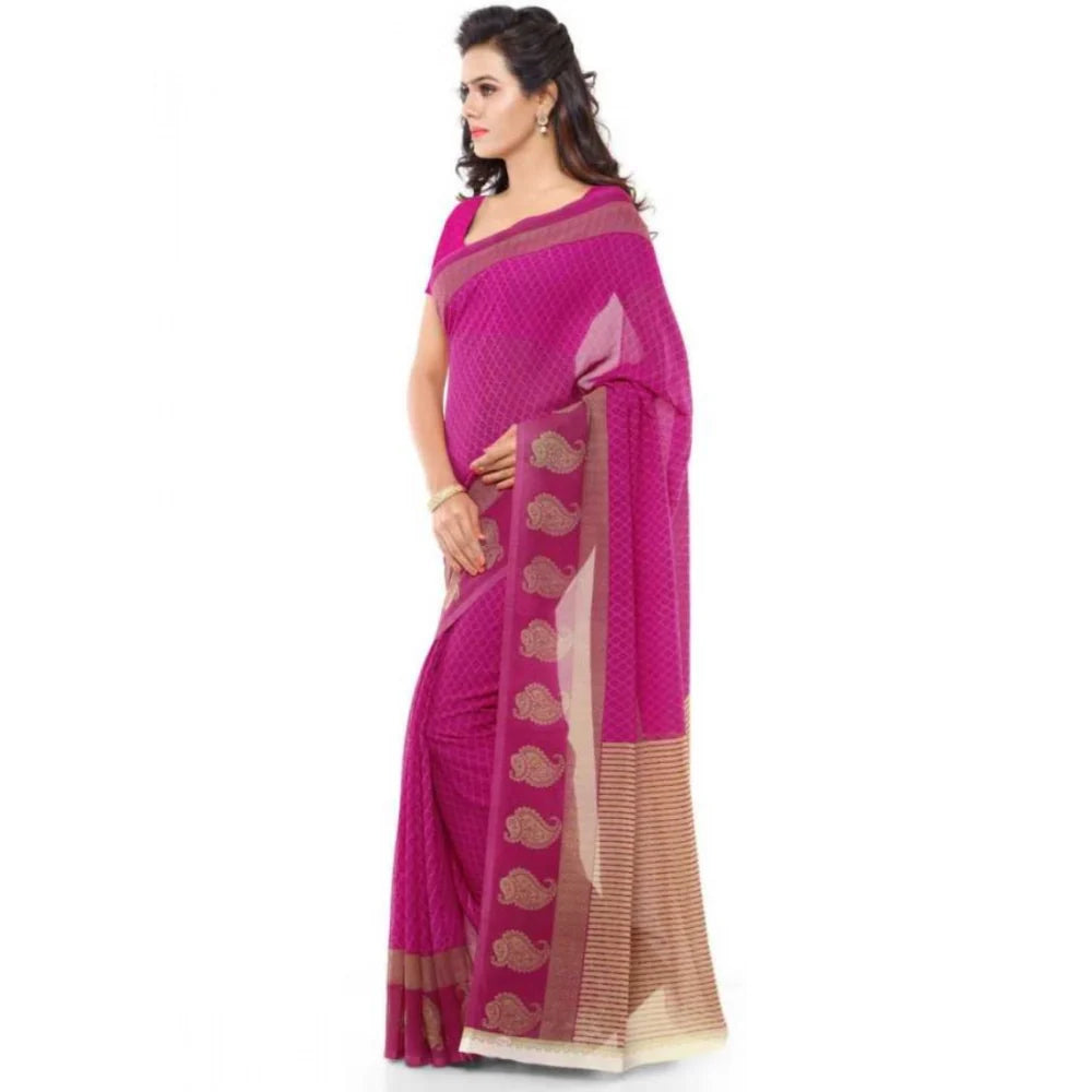 Women's Faux Georgette Printed Saree With Unstitched Blouse 5.5Mtr (Pink)