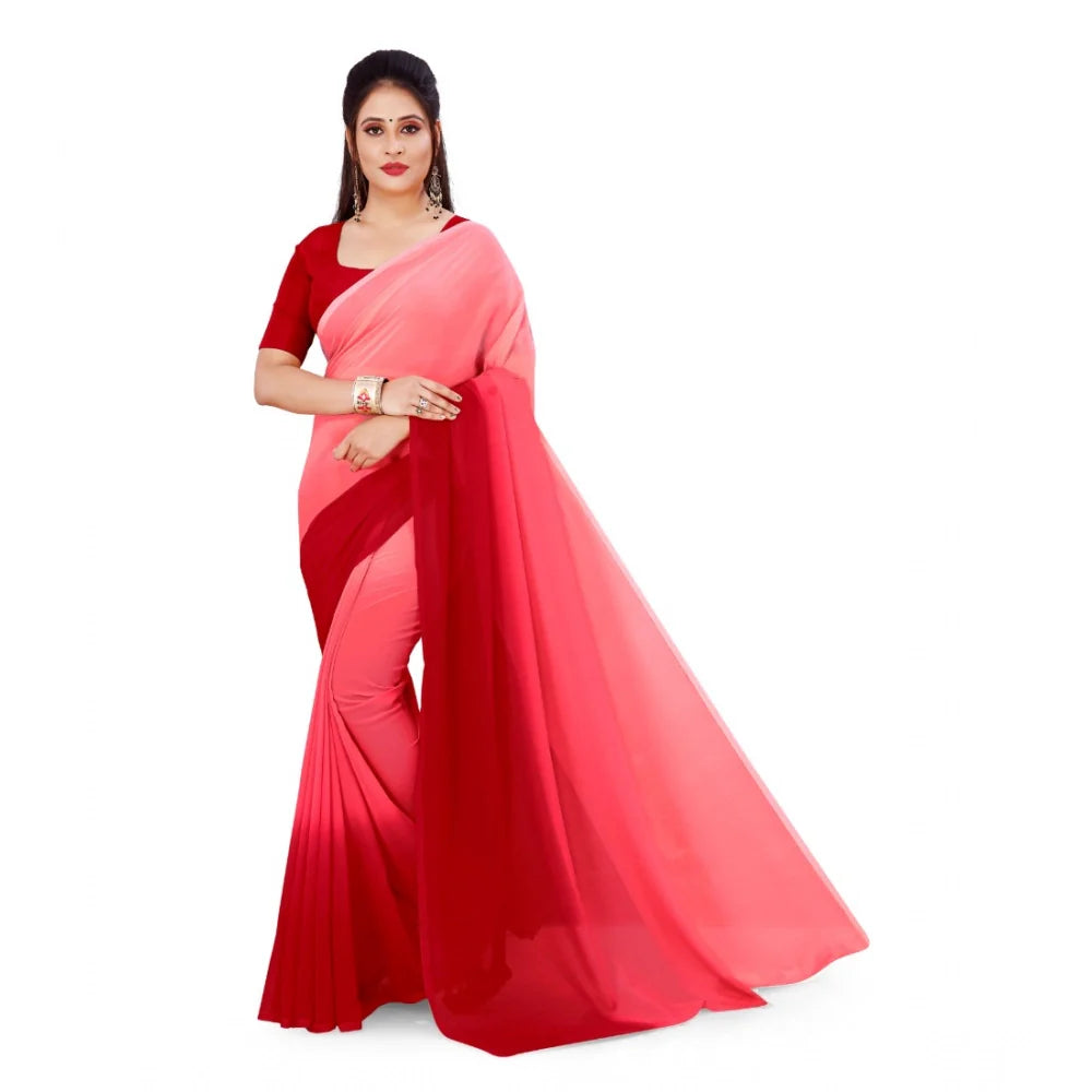 Women's Georgette Solid Saree With Unstitched Blouse 5.5Mtr (Pink)
