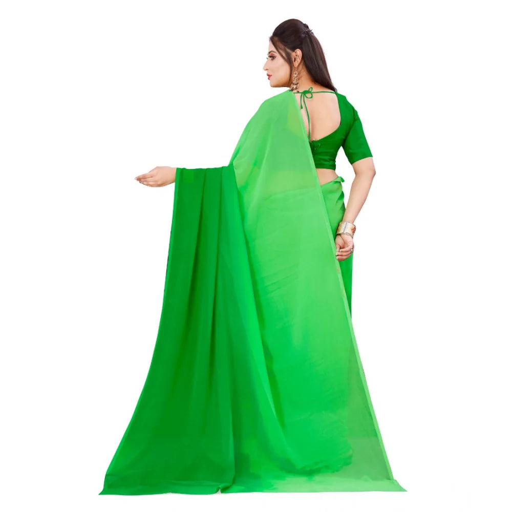 Women's Georgette Solid Saree With Unstitched Blouse 5.5Mtr (Green)