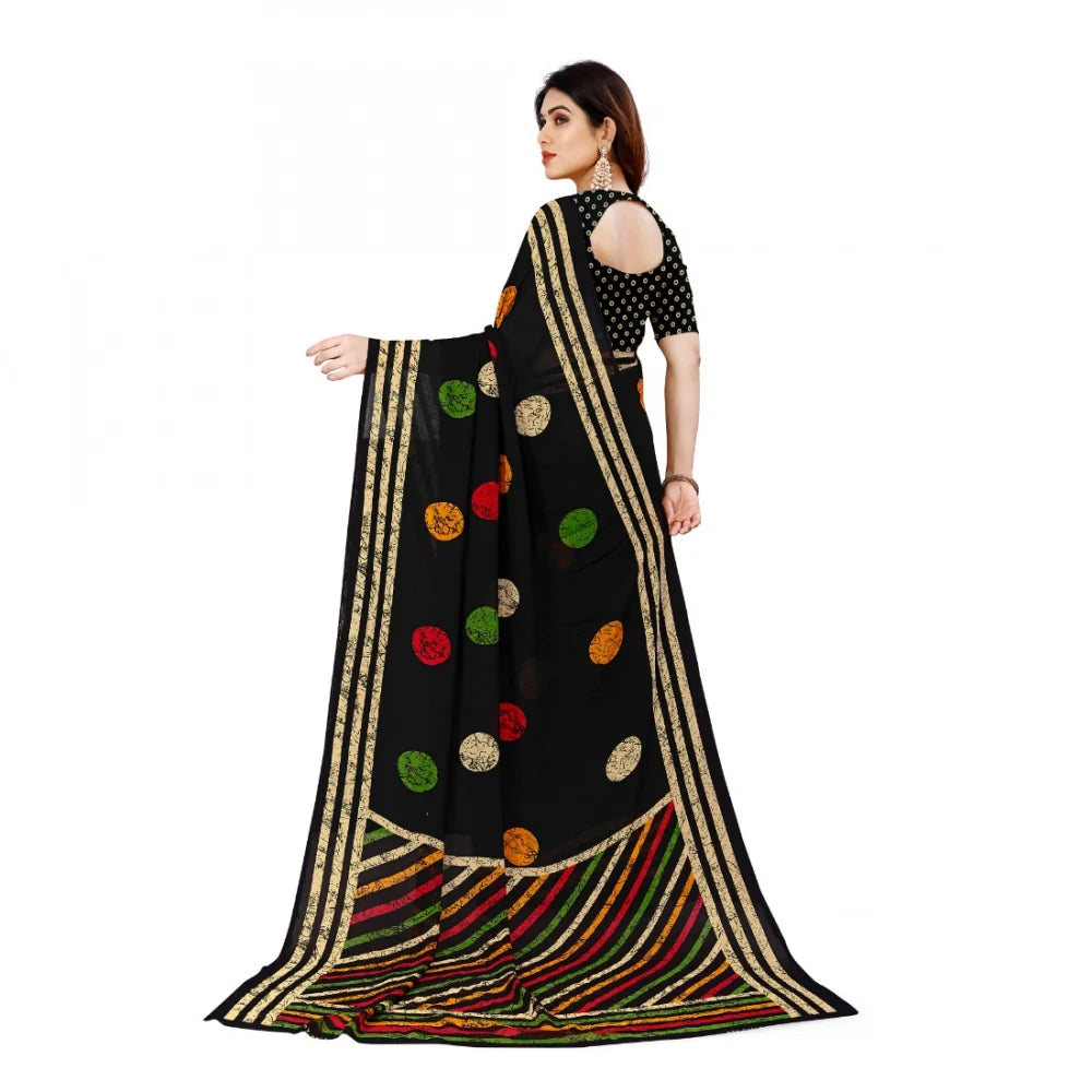 Women's Faux Georgette Printed Saree With Unstitched Blouse 5.5Mtr (Multicolor)