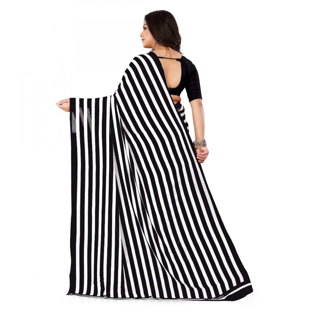 Women's Faux Georgette Printed Saree With Unstitched Blouse 5.5Mtr (Black)