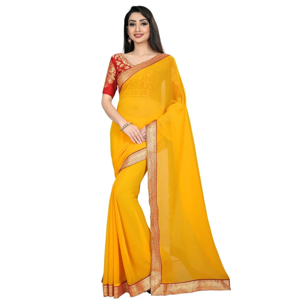 Women's Chiifon Saree Printed Saree With Unstitched Blouse 5.5Mtr (Yellow)