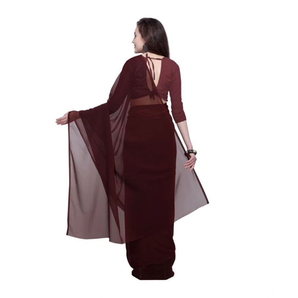 Women's Dyed Solid Saree With Unstitched Blouse 5.5Mtr (Brown)