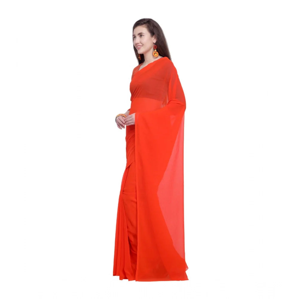 Women's Dyed Solid Saree With Unstitched Blouse 5.5Mtr (Orange)