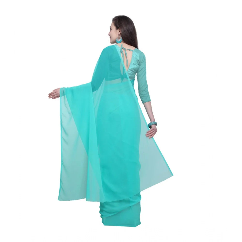 Women's Dyed Solid Saree With Unstitched Blouse 5.5Mtr (Seablue)