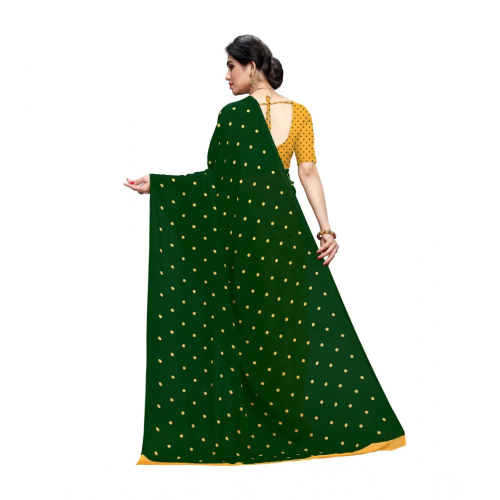 Women's Georgette Printed Saree With Unstitched Blouse 5.5Mtr (Green)