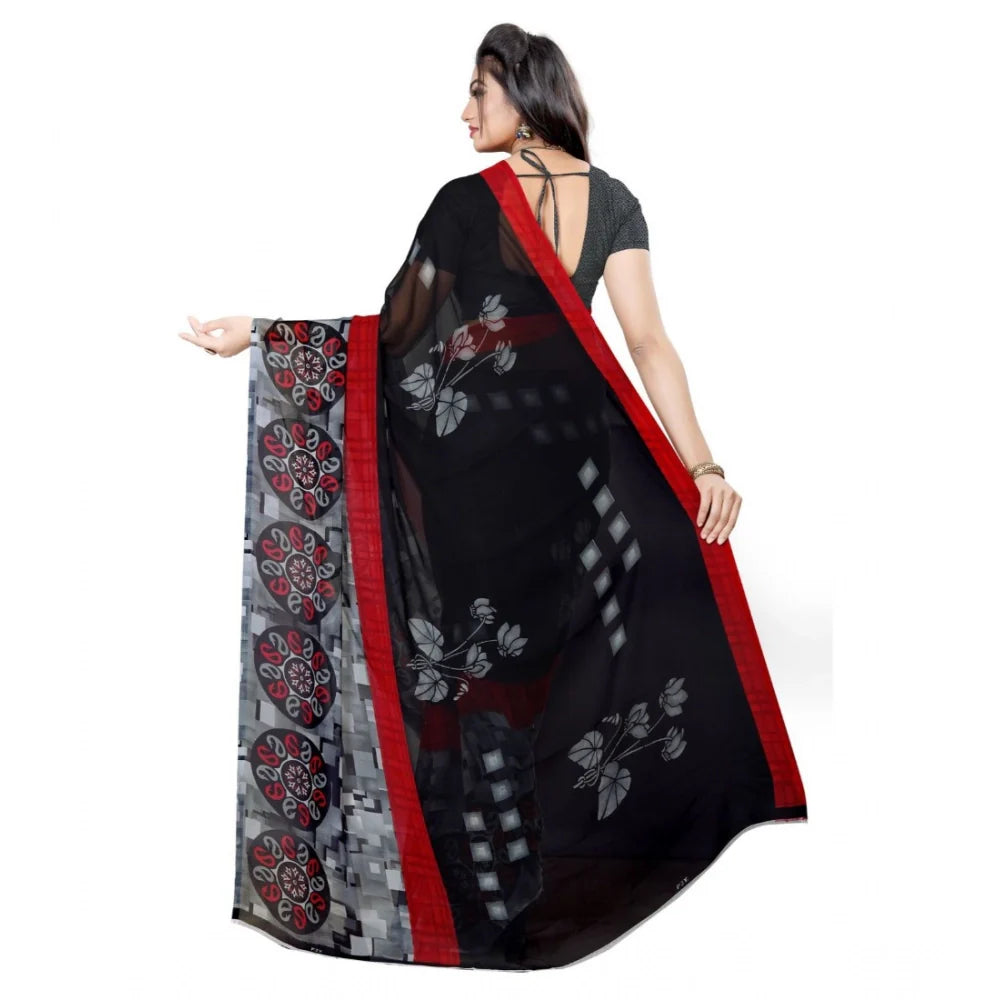 Women's Georgette Printed Saree With Unstitched Blouse 5.5Mtr (Black)