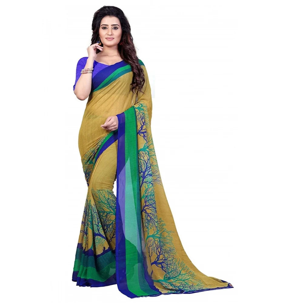 Women's Faux Georgette Printed Saree With Unstitched Blouse 5.5Mtr (Green)