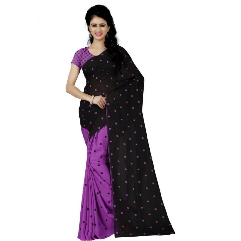 Women's Faux Georgette Printed Saree With Unstitched Blouse 5.5Mtr (Purple)