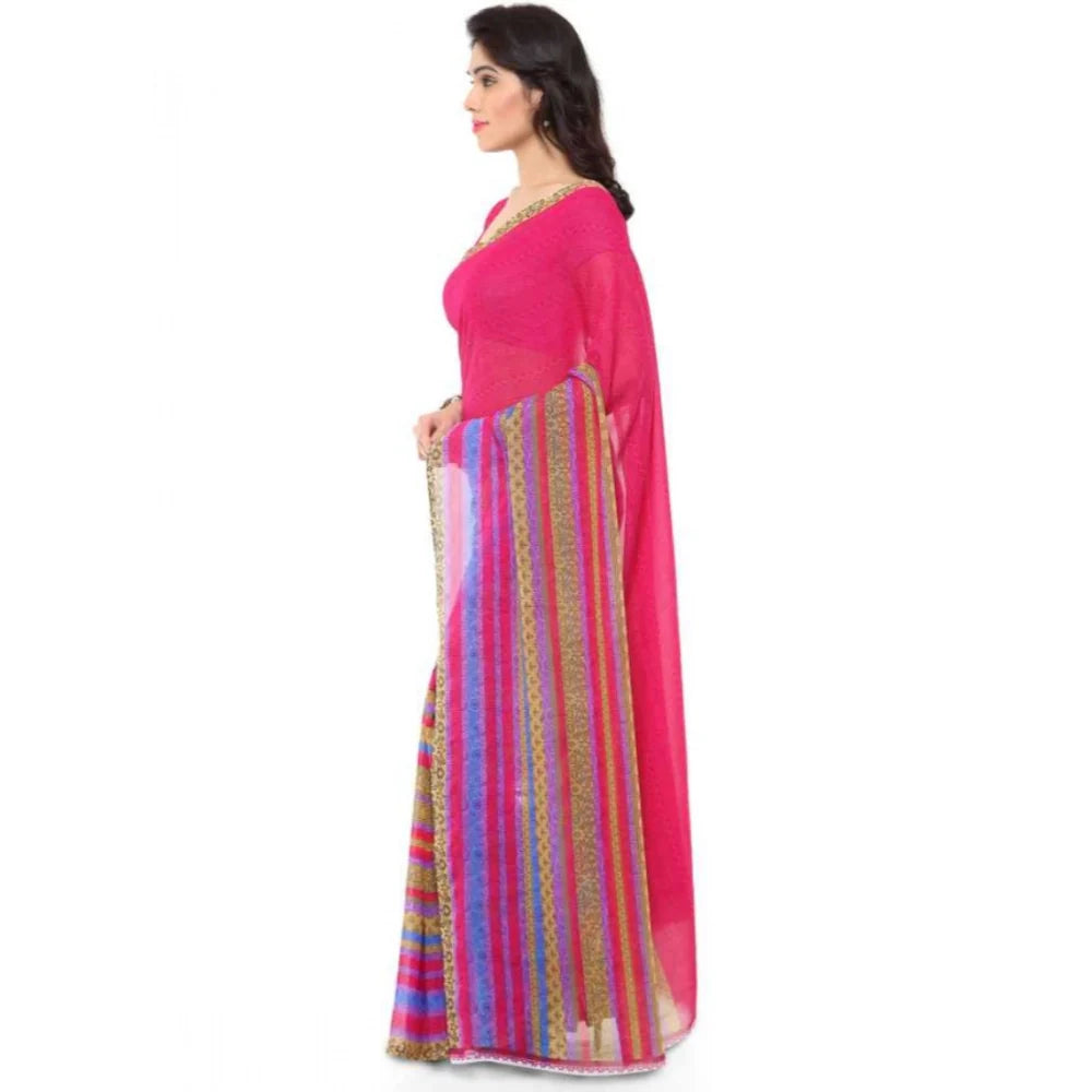 Women's Faux Georgette Printed Saree With Unstitched Blouse 5.5Mtr (Pink)