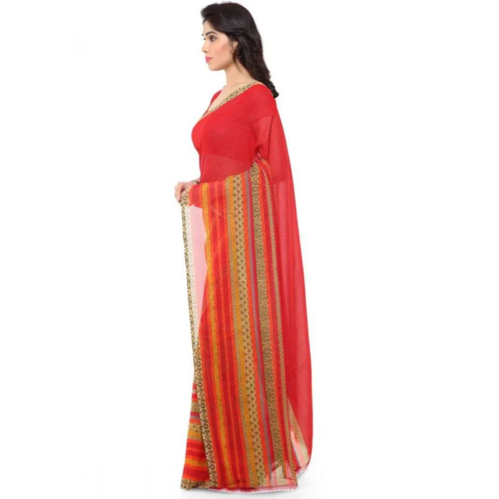 Women's Faux Georgette Printed Saree With Unstitched Blouse 5.5Mtr (Red)