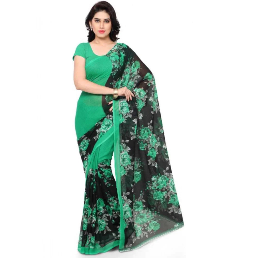 Women's Faux Georgette Printed Saree With Unstitched Blouse 5.5Mtr (Green)