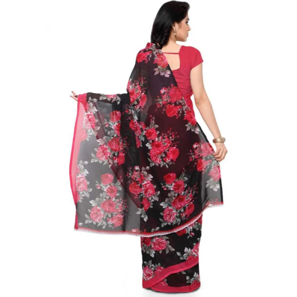 Women's Faux Georgette Printed Saree With Unstitched Blouse 5.5Mtr (Pink)