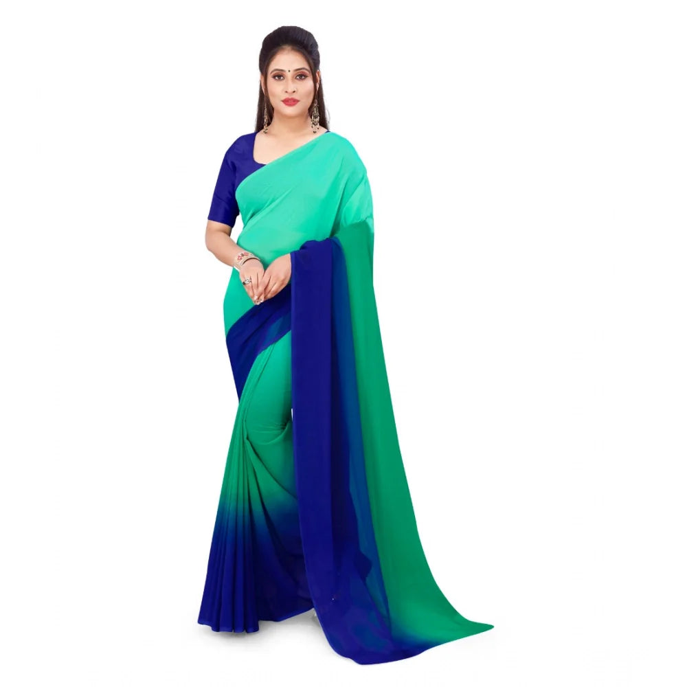 Women's Georgette Solid Saree With Unstitched Blouse 5.5Mtr (Turquoise Green)
